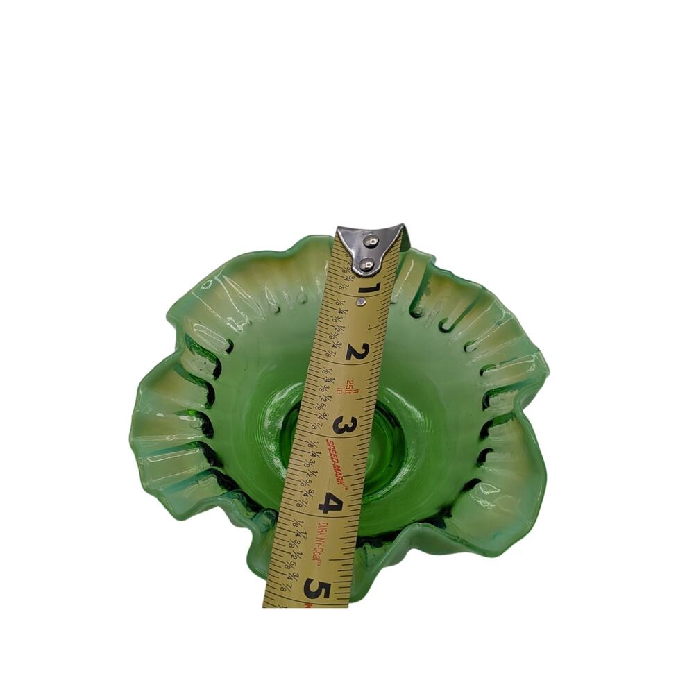 Vintage Green Opalescent Ruffled Edge Fenton Art Glass Bowl -- Read Description - Picture 15 of 16